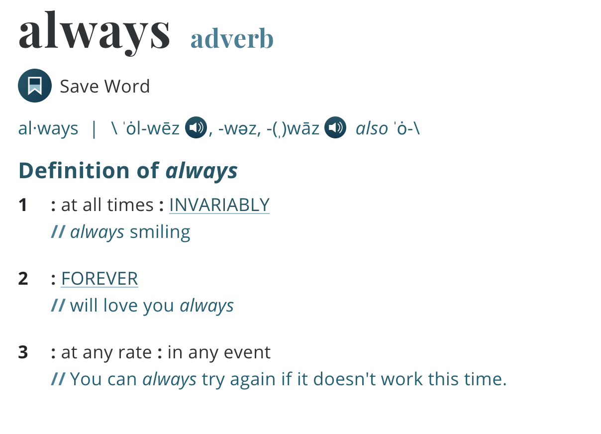 ALWAYS: The Wednesday Word #WednesdayWisdom